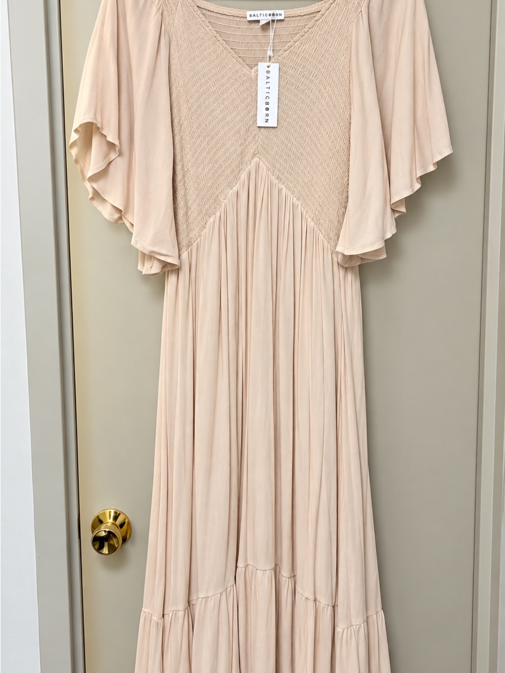 Cream Flutter-Sleeve Maxi Dress